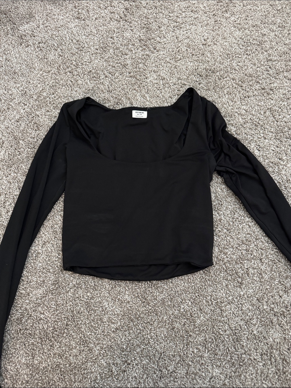 Cotton On Black Square-Neck Long Sleeve Crop Top